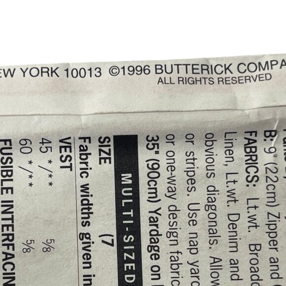 BUTTERICK | Vintage 1996 Kid's Vest Pants Skirt Pattern #4652 | Sizes 12-14 - Picture 5 of 6